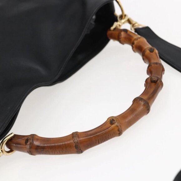 GUCCI Bamboo Shoulder Bag Leather 2way Black Gold - Picture 4 of 16